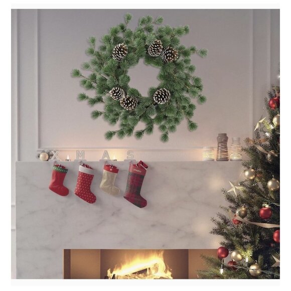 24 Inch Artificial Pine Wreath with Pinecones Christmas Decorations Centerpiece - Picture 5 of 6